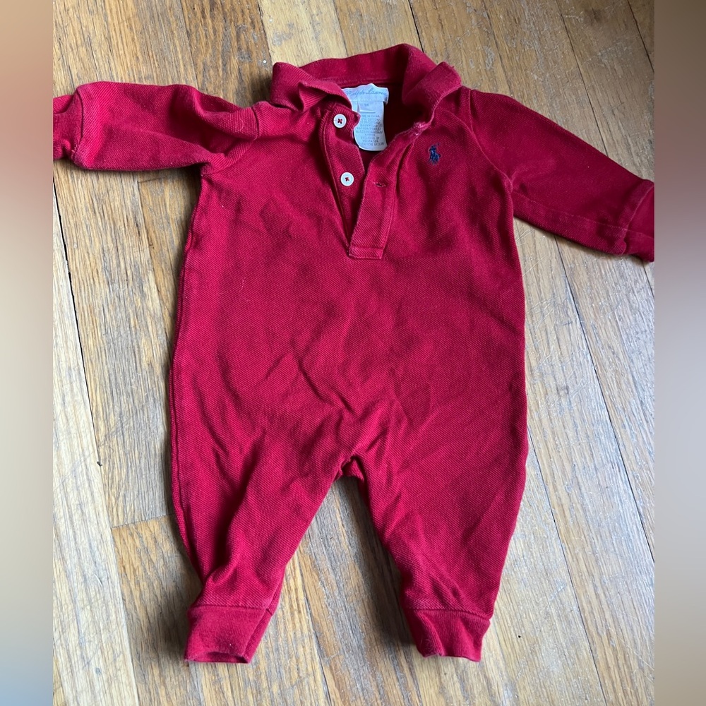 Ralph Lauren polo boys solid red coveralls romper outfit 3 months B1G1 50% off